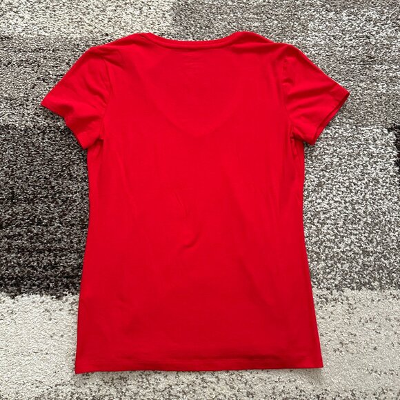 BANANA REPUBLIC (S) True Red Timeless V-Neck Tee Shirt Bright Fitted Basic Bold - Picture 7 of 7